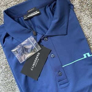 J Lindeberg Estate Blue Juke Regular Fit Golf Polo Size Medium Shirt-NWT